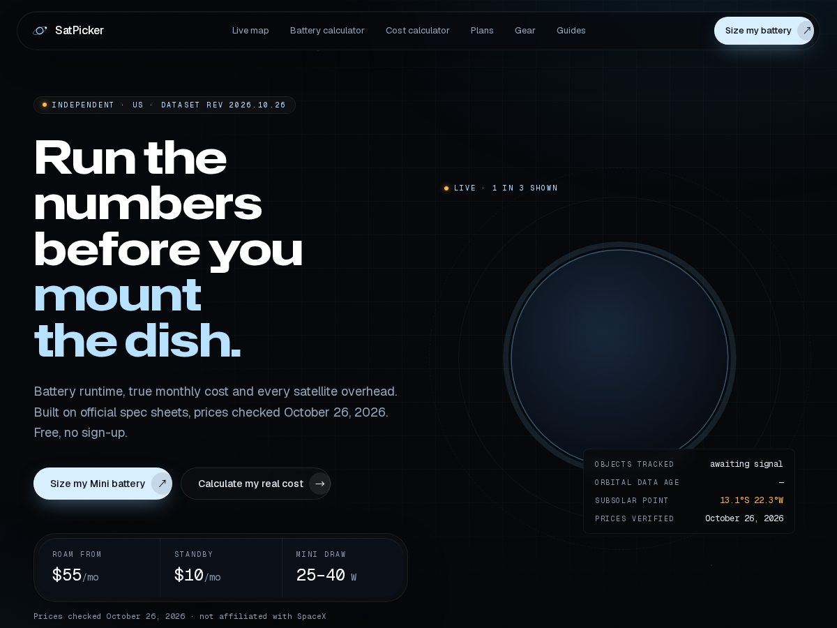 Landing-page snapshot of satpicker.com