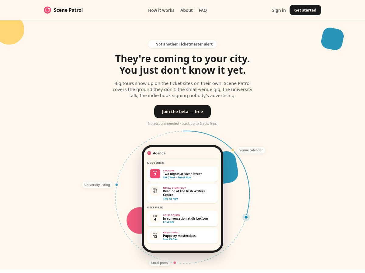Landing-page snapshot of scenepatrol.com
