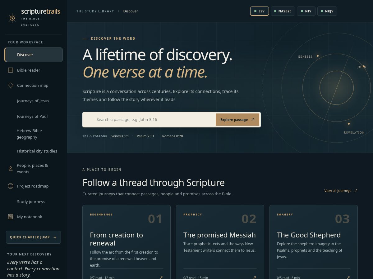 Landing-page snapshot of scripturetrails.com