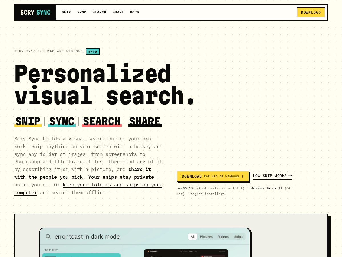 Landing-page snapshot of scrysync.com