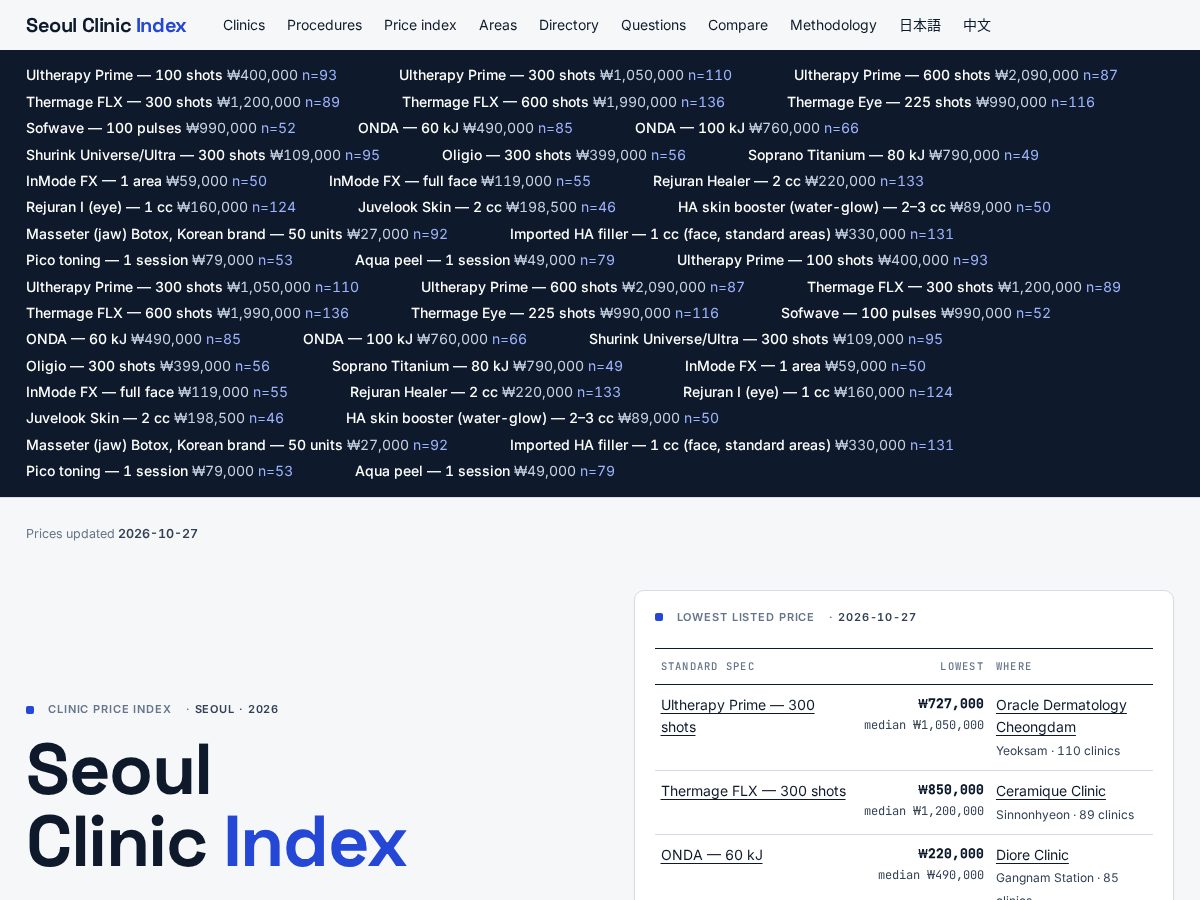 Landing-page snapshot of seoulclinicindex.com