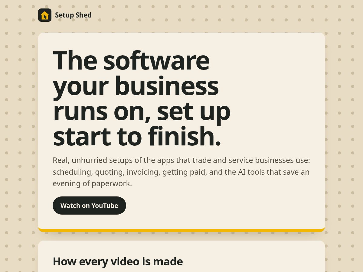Landing-page snapshot of setupshed.com
