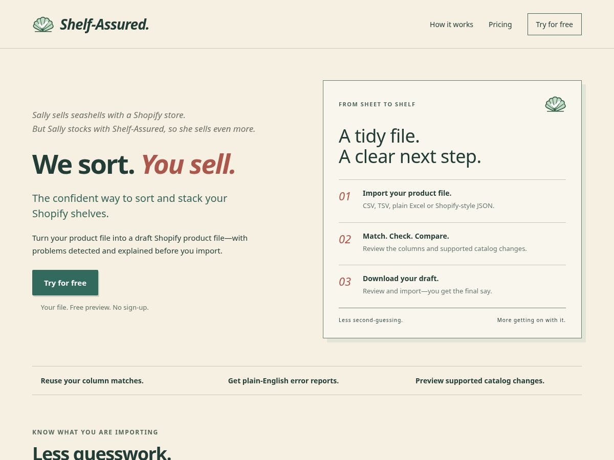 Landing-page snapshot of shelf-assurance.com