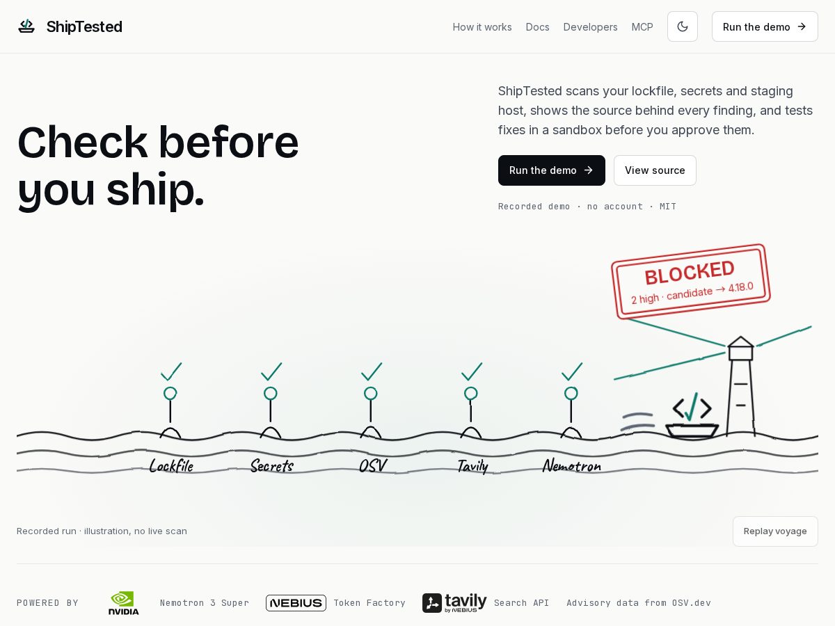 Landing-page snapshot of shiptested.com