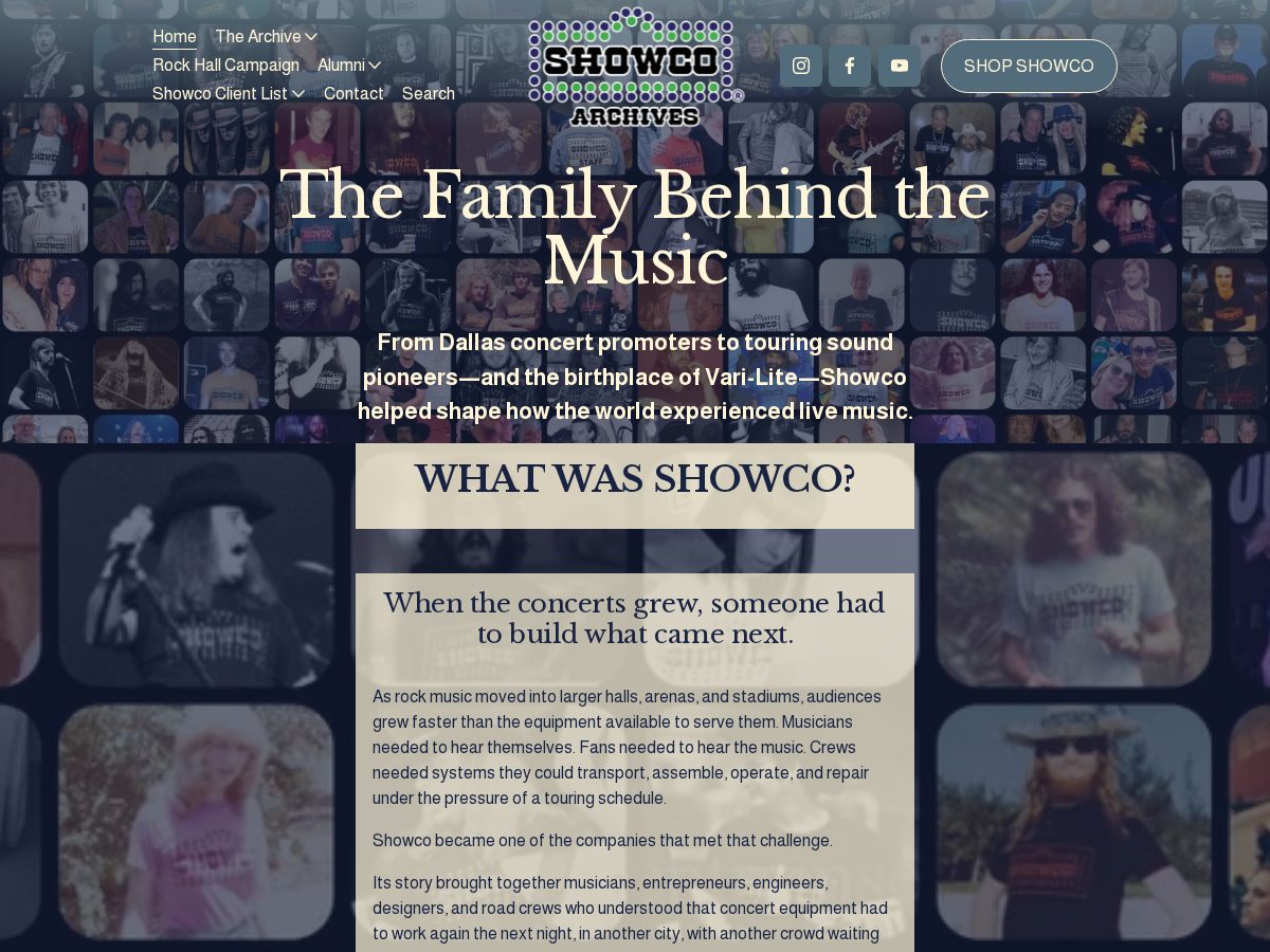 Landing-page snapshot of showcohistory.org