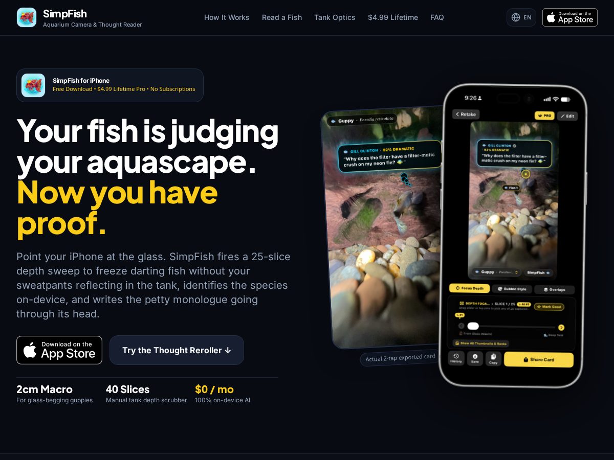 Landing-page snapshot of simpfish.com