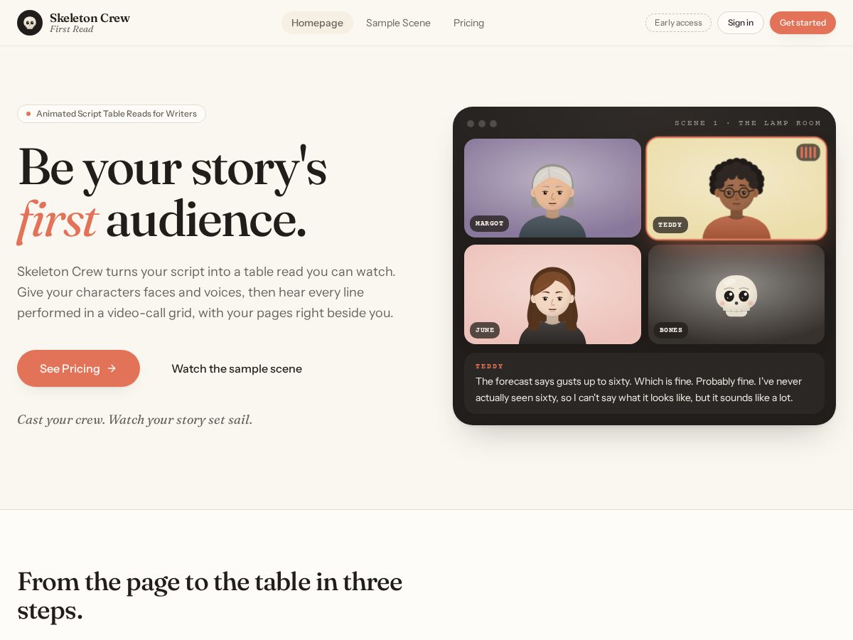 Landing-page snapshot of skeletoncrewfirstread.com