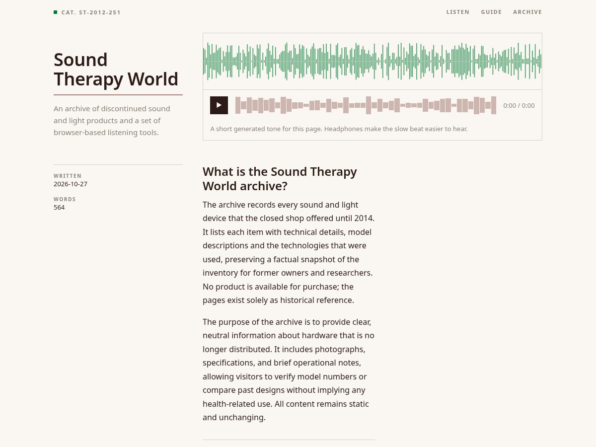 Landing-page snapshot of soundtherapyworld.com