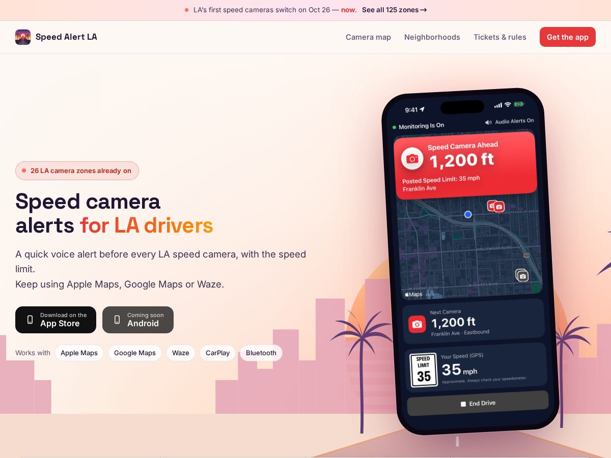 Landing-page snapshot of speedalertla.com