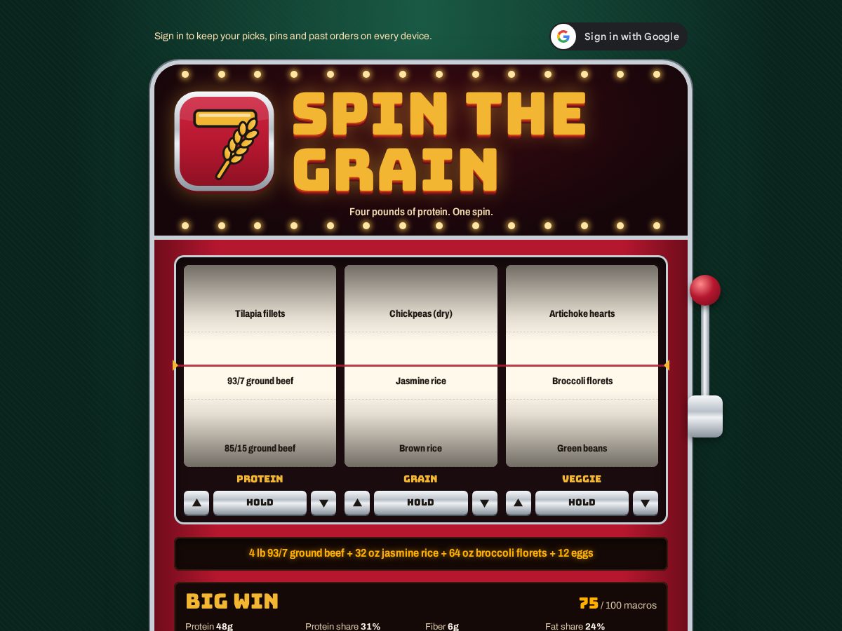 Landing-page snapshot of spinthegrain.com