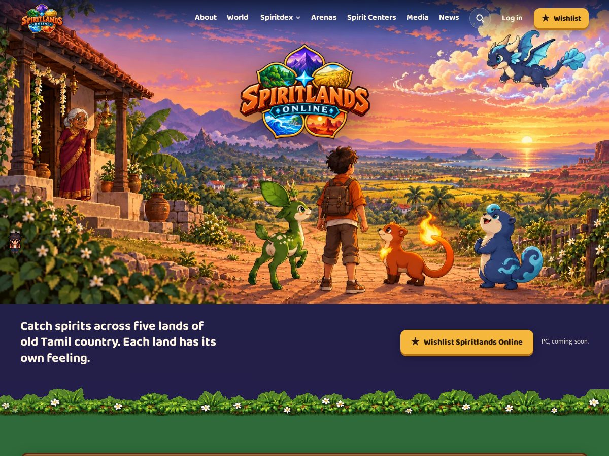Landing-page snapshot of spiritlandsonline.com
