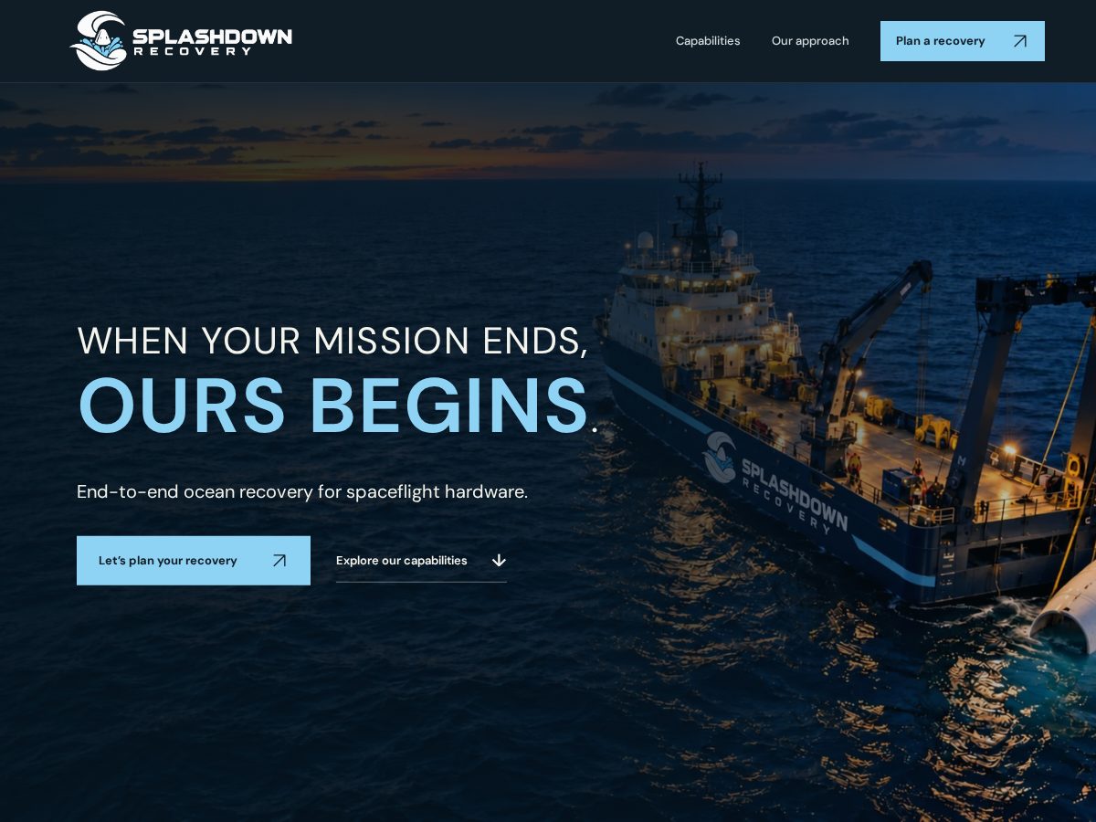 Landing-page snapshot of splashdownrecovery.com