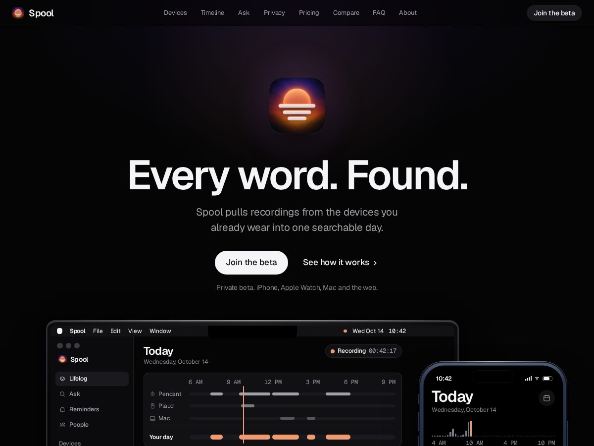 Landing-page snapshot of spoolrecall.com