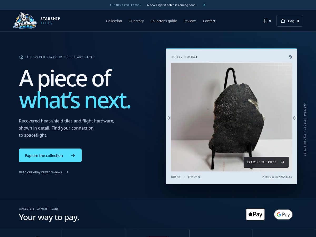 Landing-page snapshot of starshiptiles.com