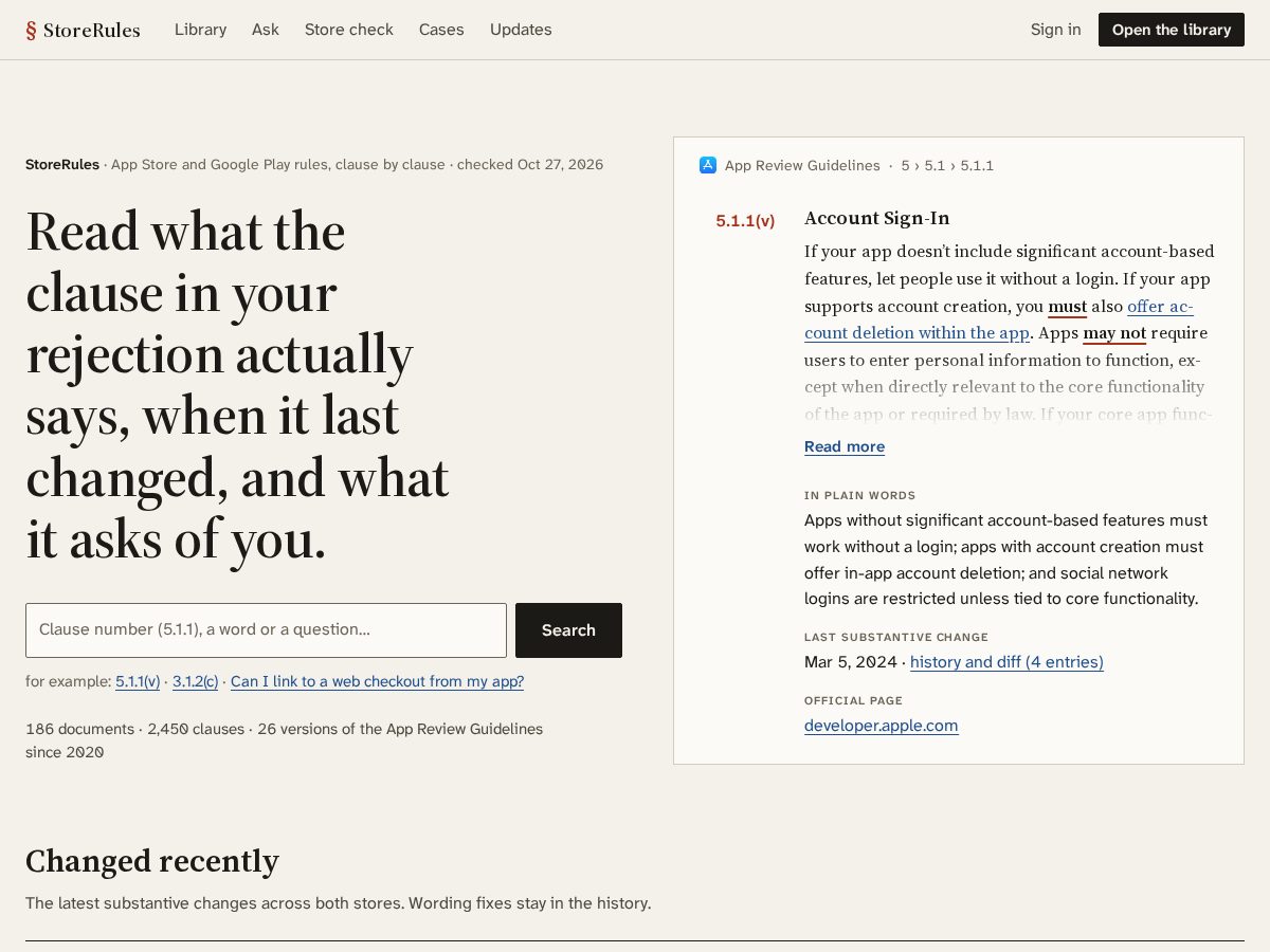 Landing-page snapshot of storerules.com