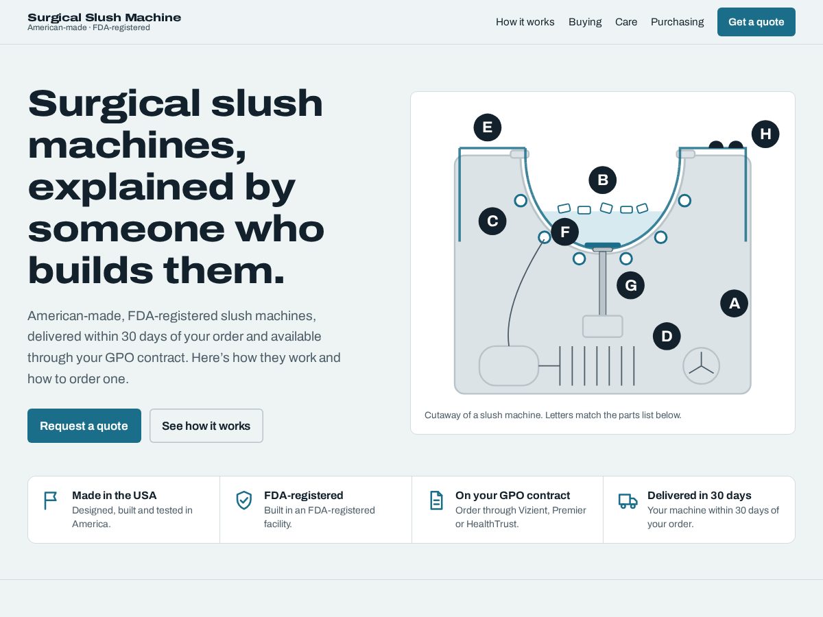 Landing-page snapshot of surgicalslushmachine.com