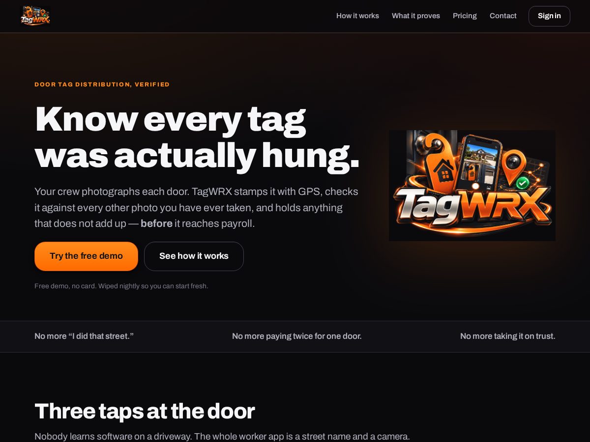 Landing-page snapshot of tagwrx.com