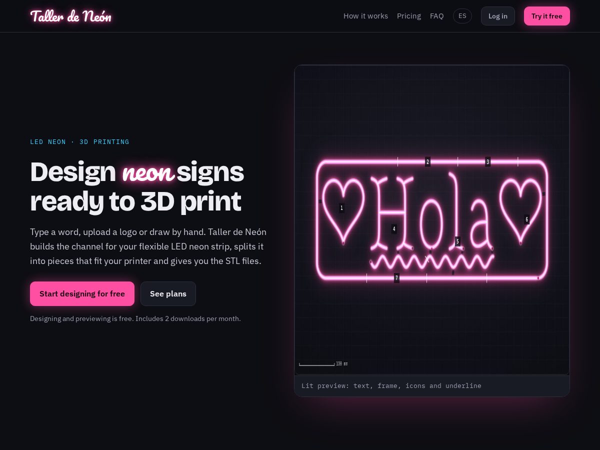 Landing-page snapshot of tallerdeneon.com