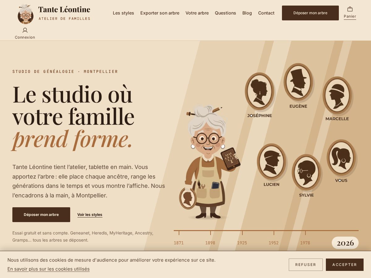 Landing-page snapshot of tanteleontine.com