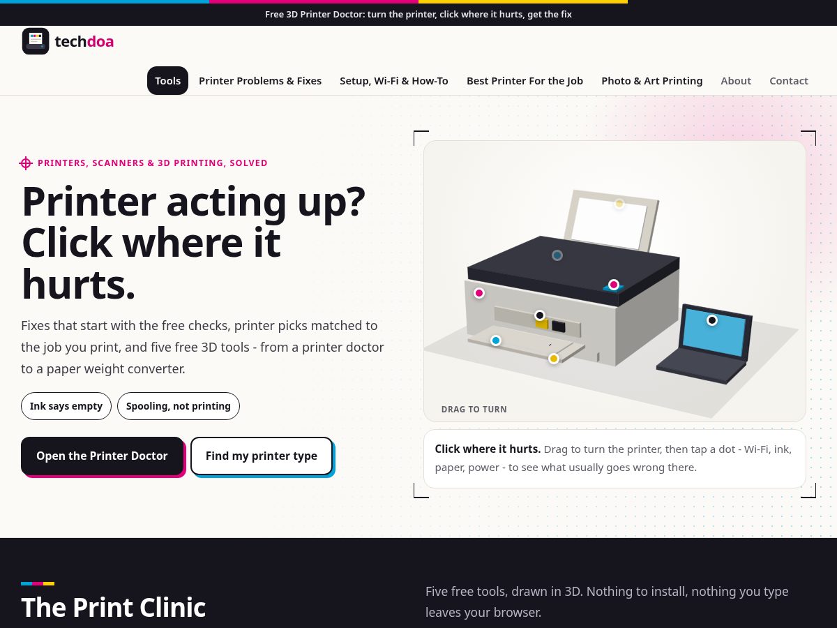 Landing-page snapshot of techdoa.com