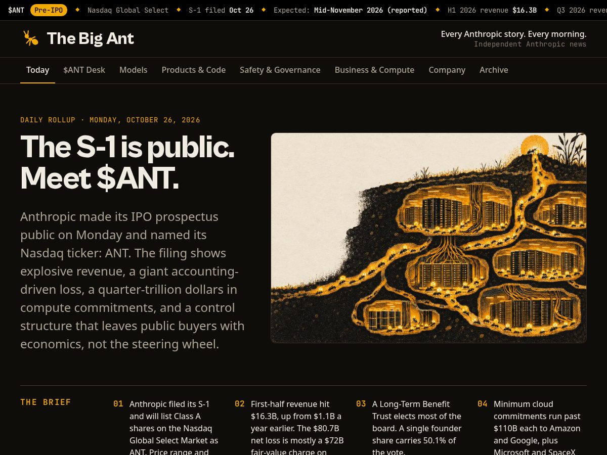 Landing-page snapshot of thebigant.com