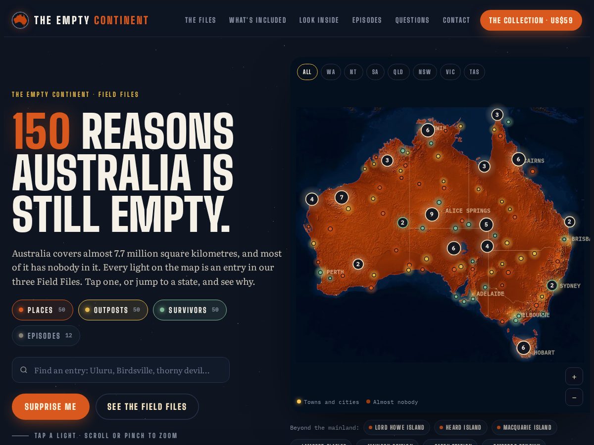Landing-page snapshot of theemptycontinent.com