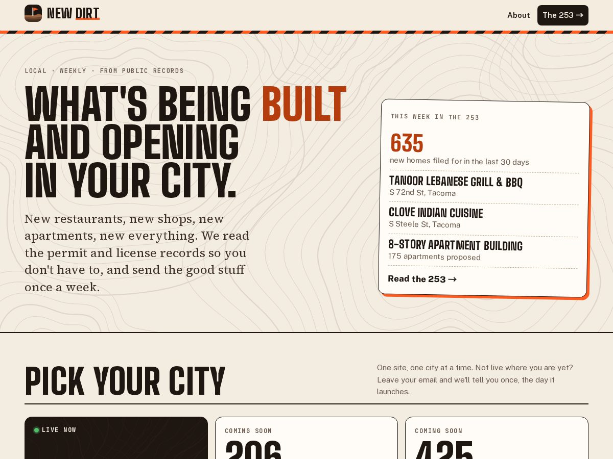 Landing-page snapshot of thenewdirt.com