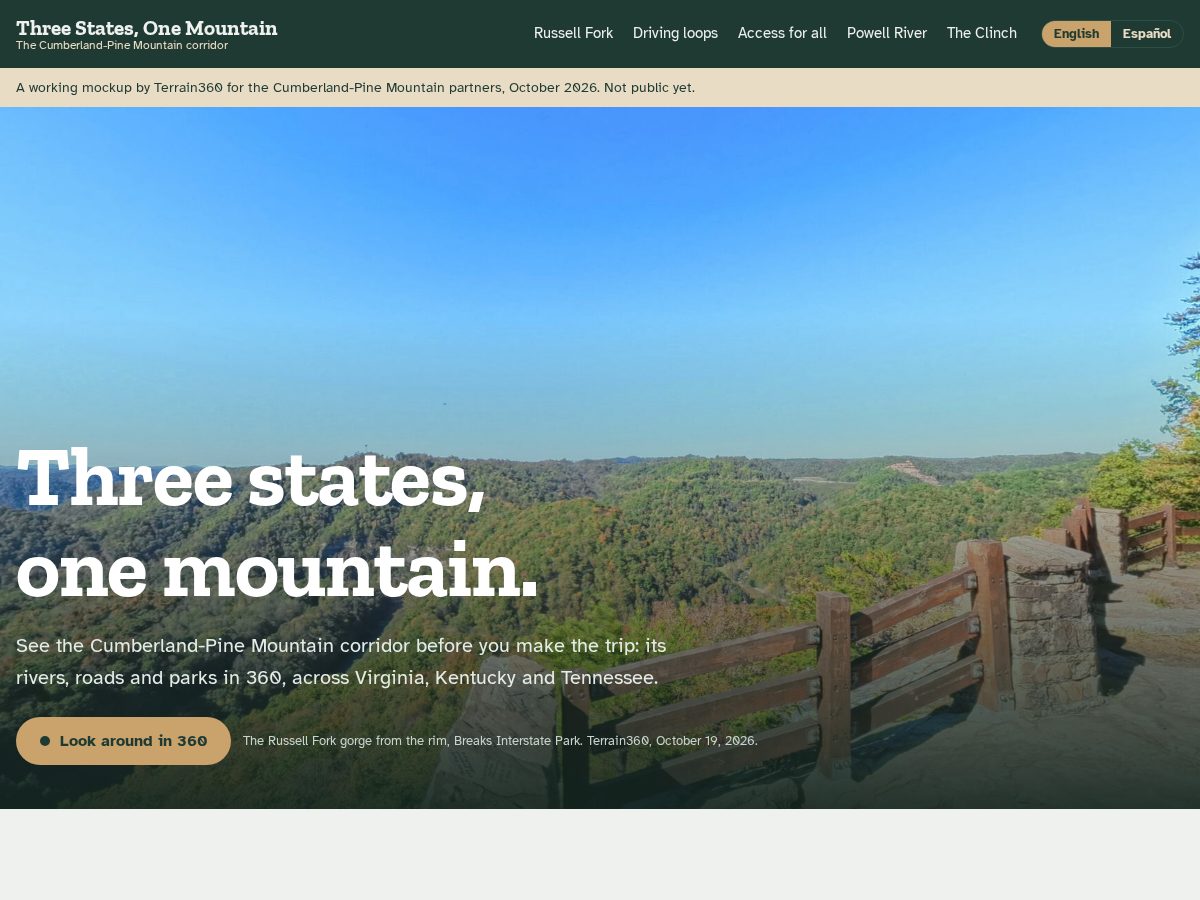 Landing-page snapshot of threestatesonemountain.com