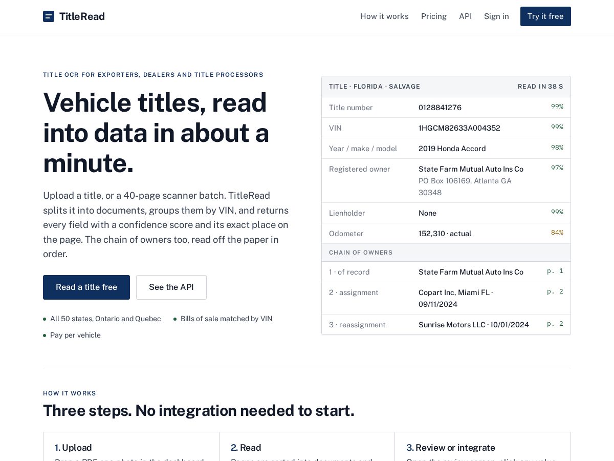 Landing-page snapshot of titleread.com