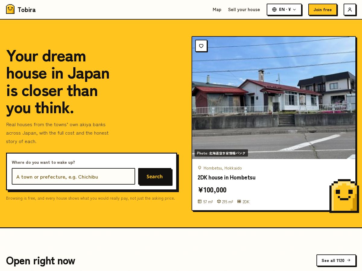 Landing-page snapshot of tobirahomes.com