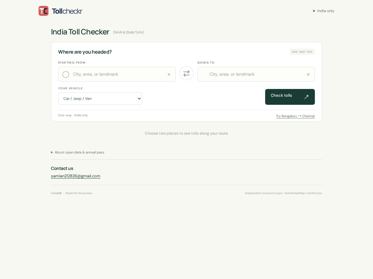 Landing-page snapshot of tollcheckr.com
