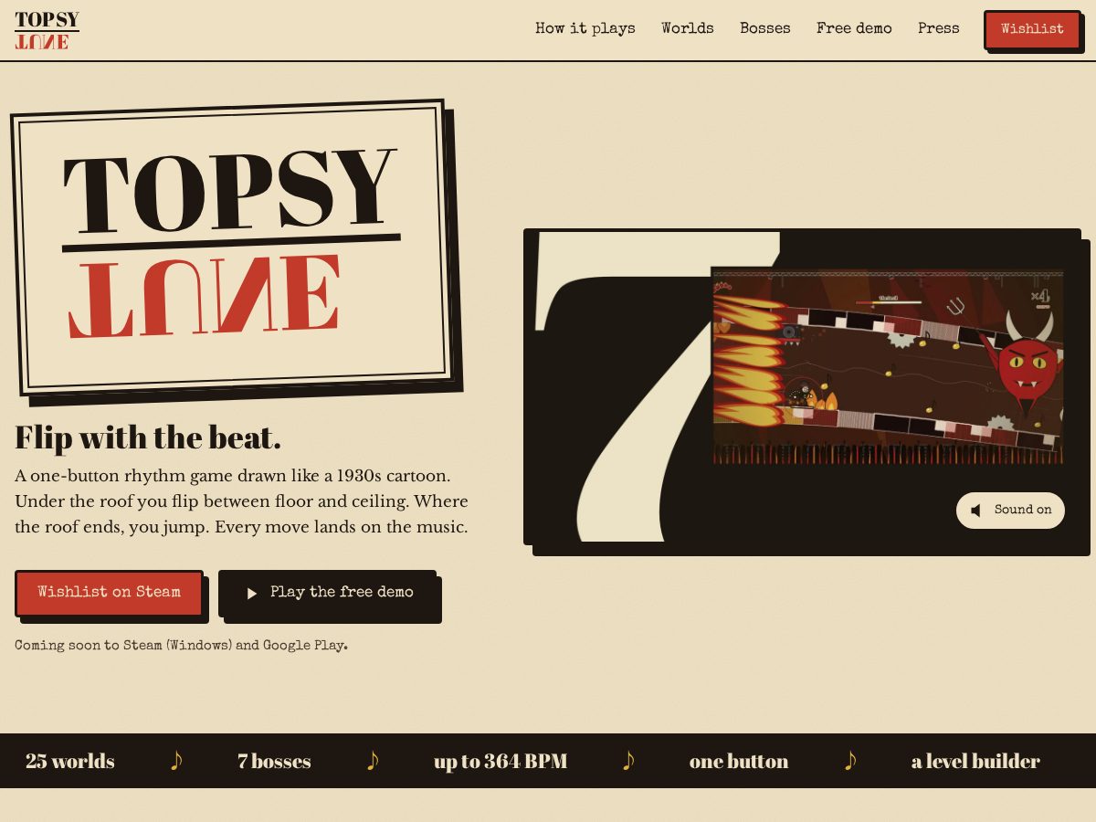 Landing-page snapshot of topsytune.com
