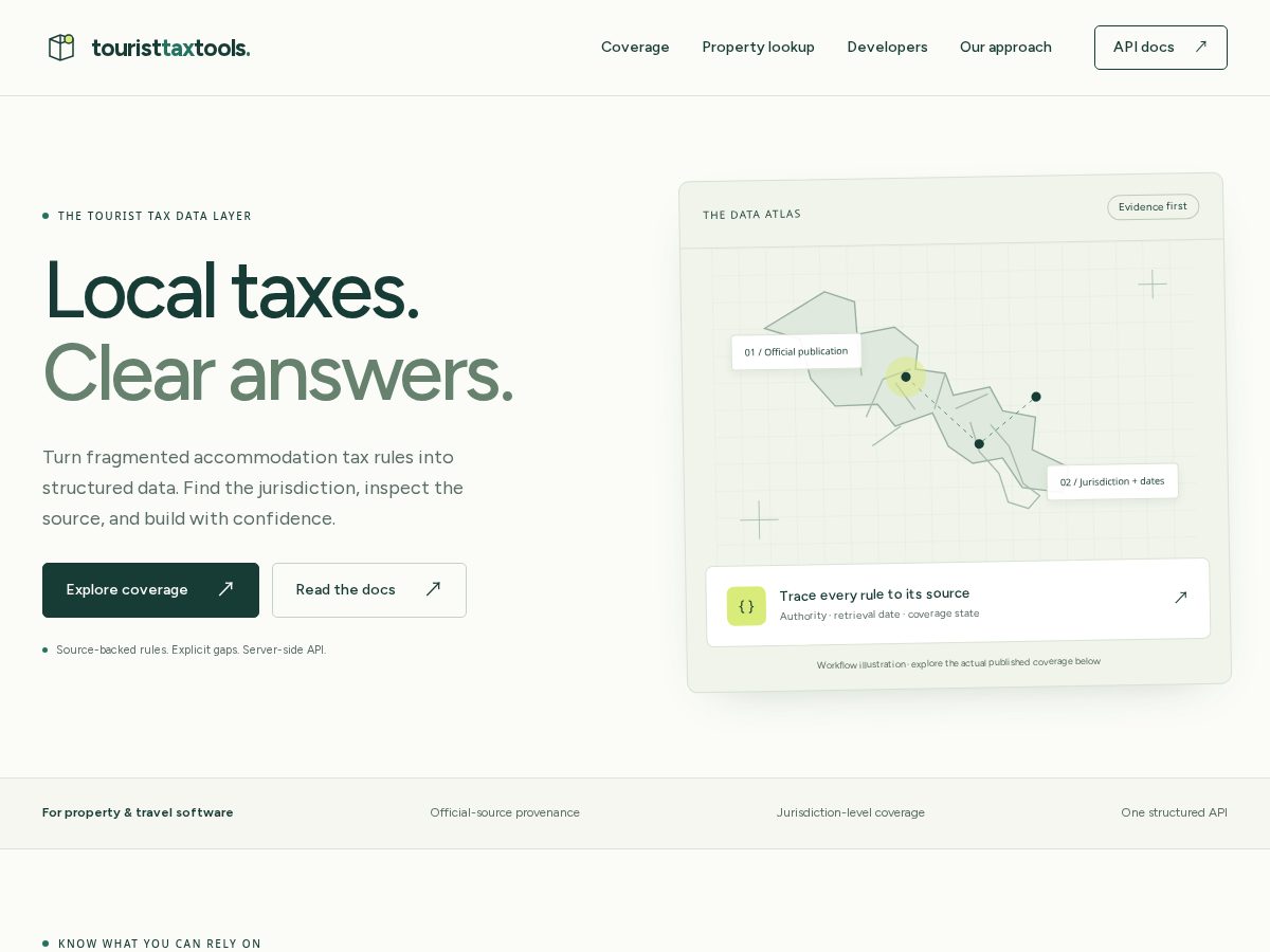 Landing-page snapshot of touristtaxtools.com