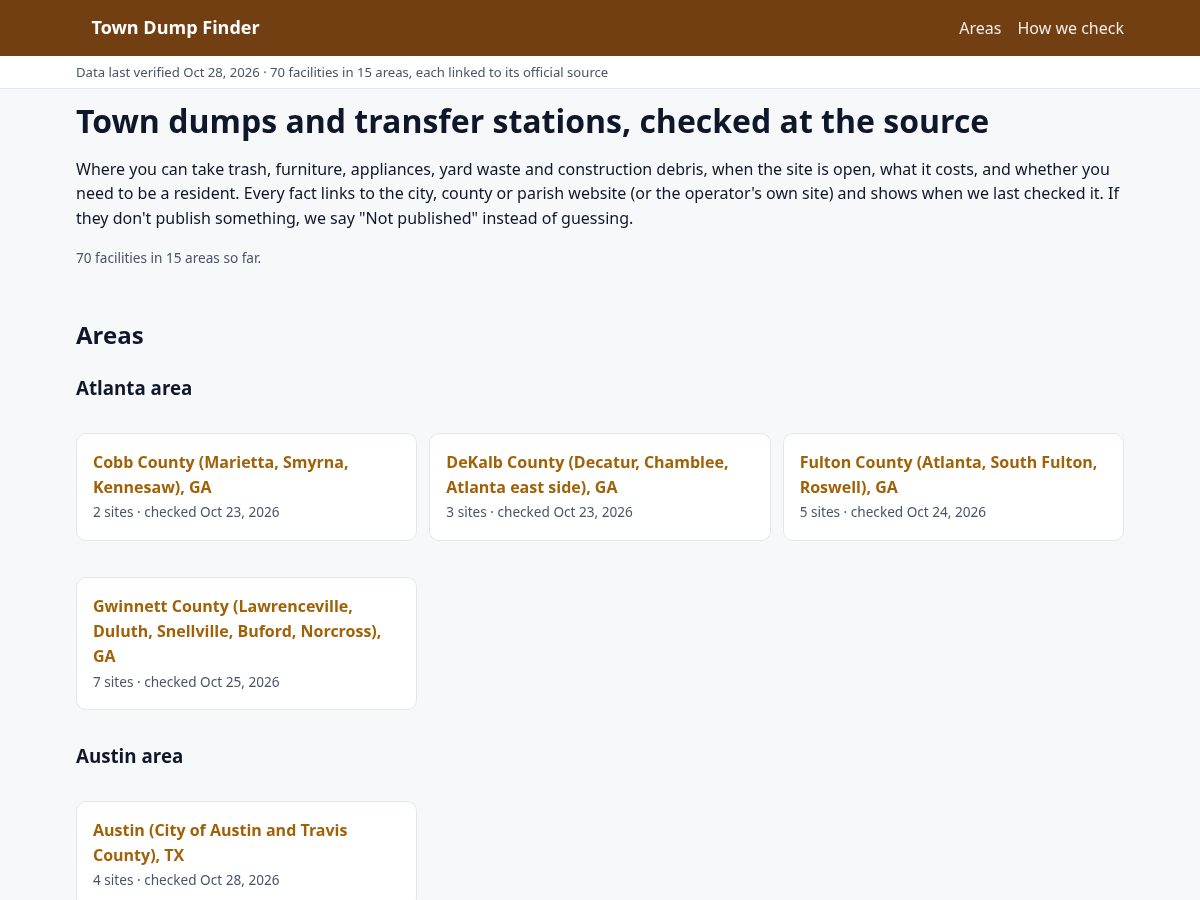 Landing-page snapshot of towndumpfinder.com