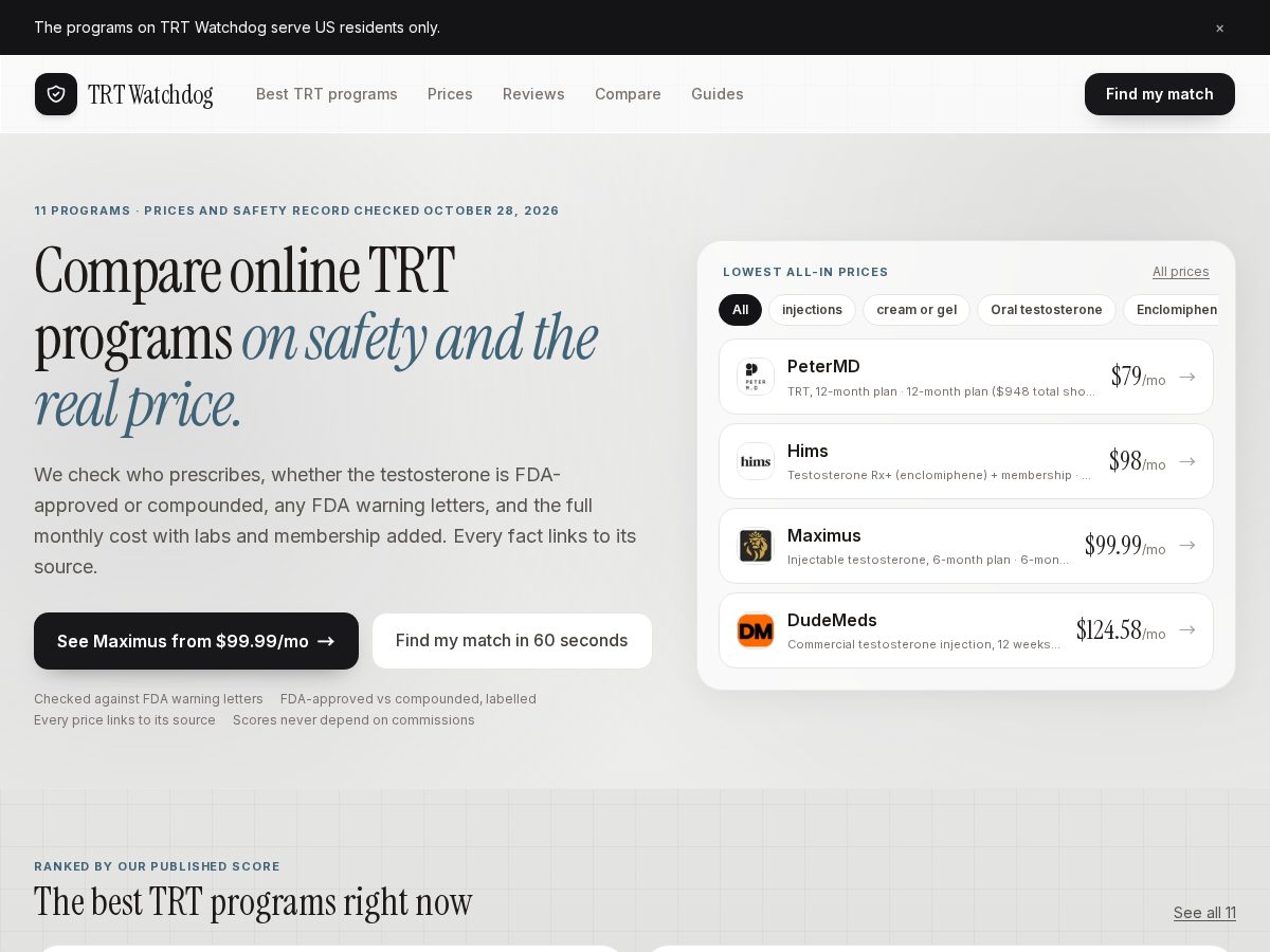 Landing-page snapshot of trtwatchdog.com