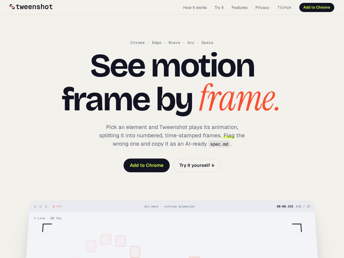 Landing-page snapshot of tweenshot.com