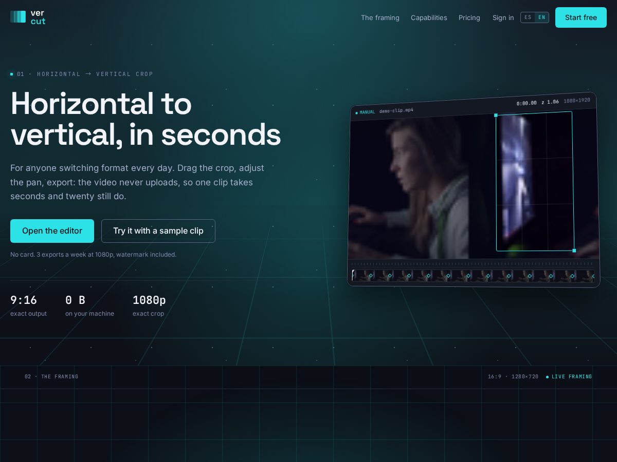 Landing-page snapshot of vercut.pro