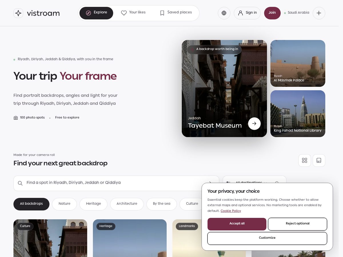 Landing-page snapshot of vistroam.com