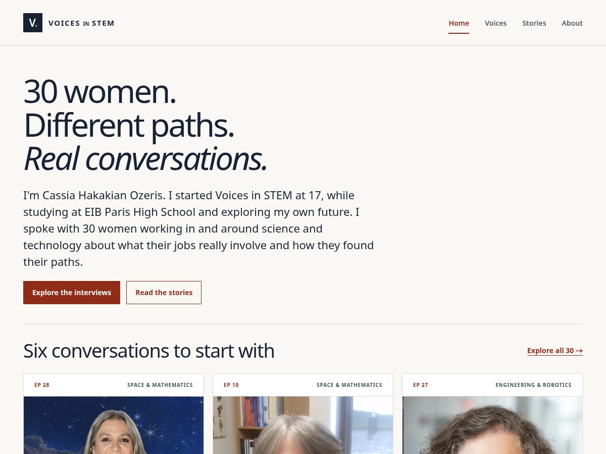 Landing-page snapshot of voicesinstem.org