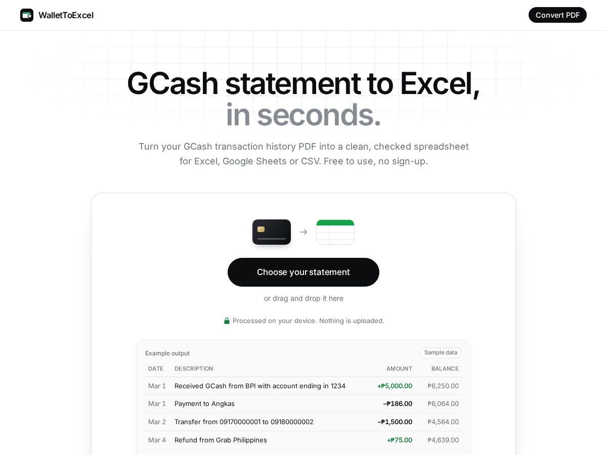 Landing-page snapshot of wallettoexcel.com