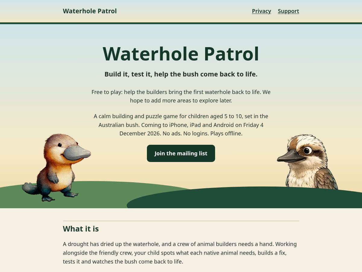 Landing-page snapshot of waterholepatrol.net