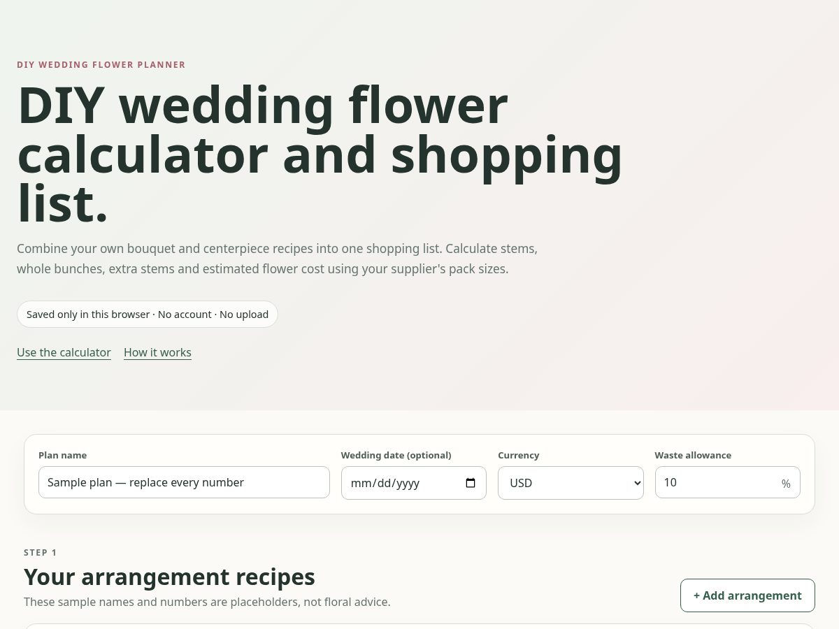 Landing-page snapshot of weddingflowerlist.com
