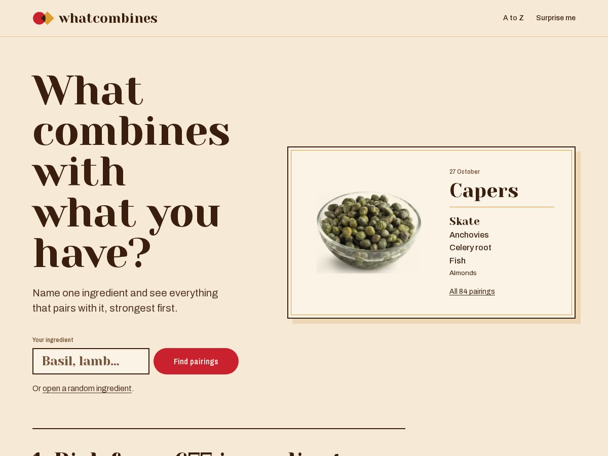 Landing-page snapshot of whatcombines.com