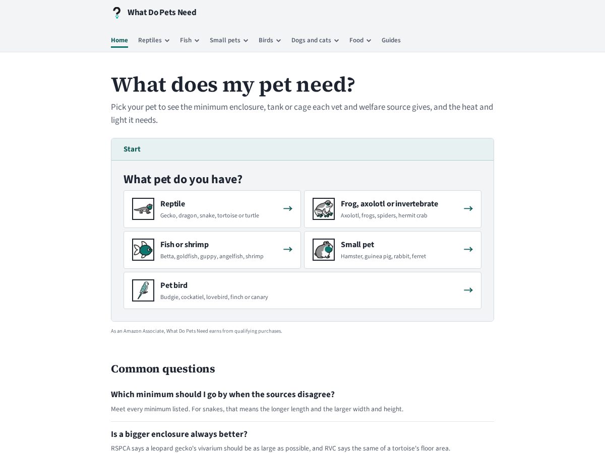 Landing-page snapshot of whatpetsneed.com