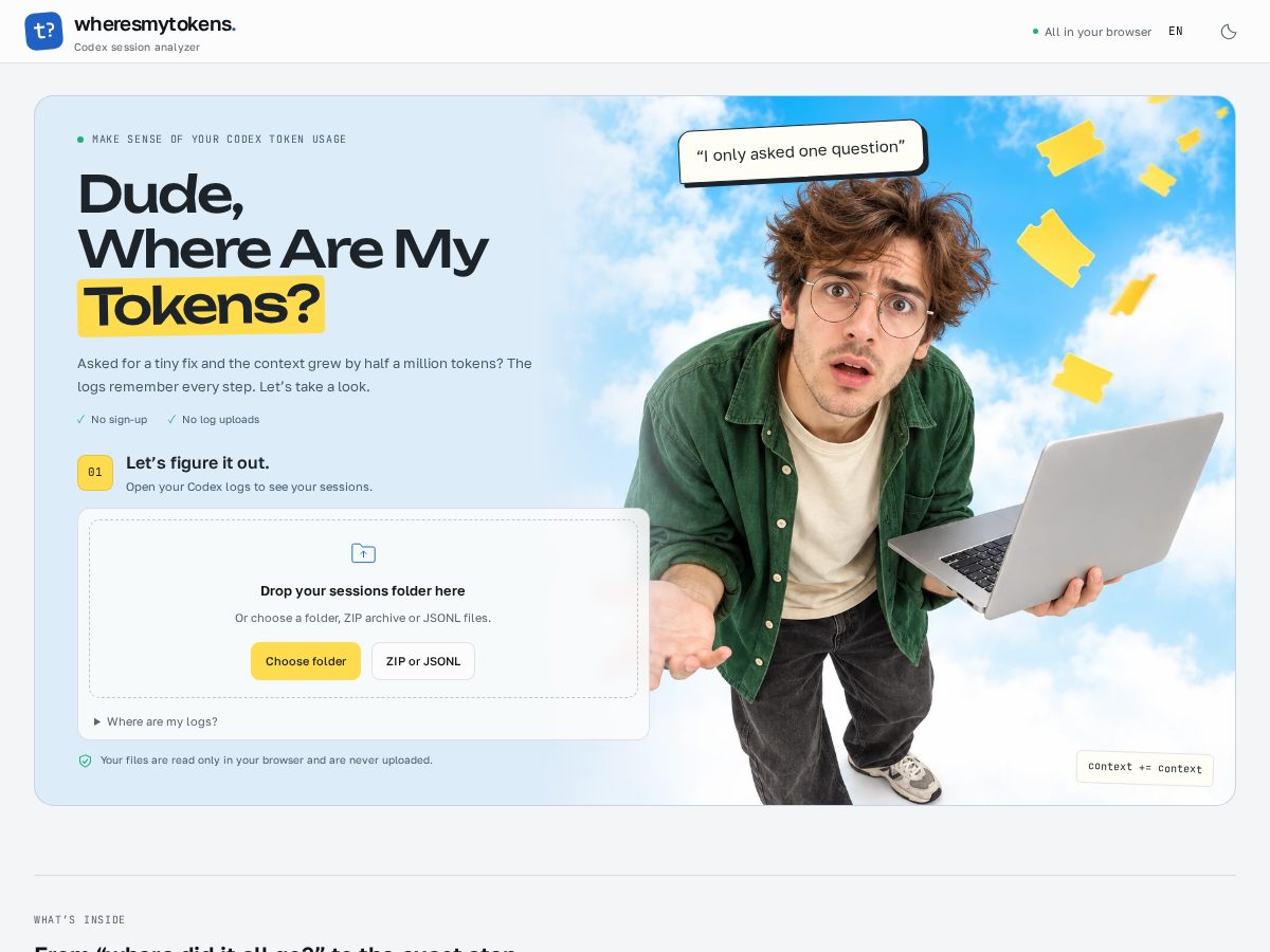 Landing-page snapshot of wheresmytokens.com