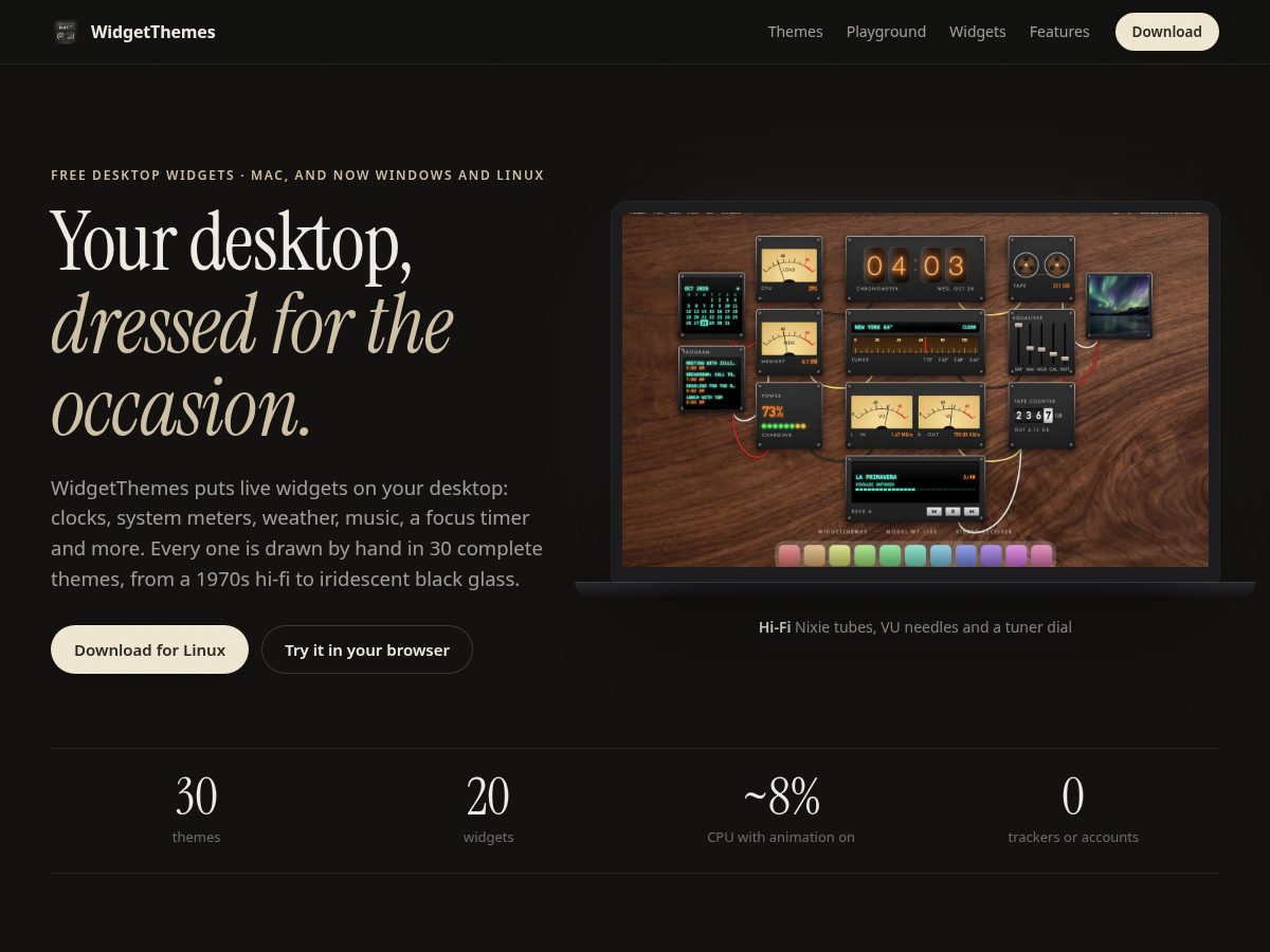 Landing-page snapshot of widgetthemes.com
