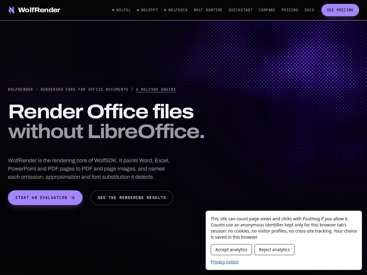 Landing-page snapshot of wolfrender.com