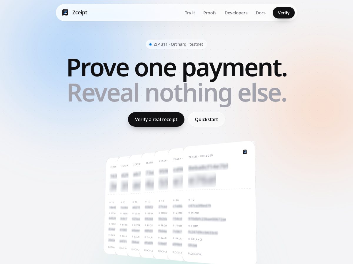 Landing-page snapshot of zceipt.xyz