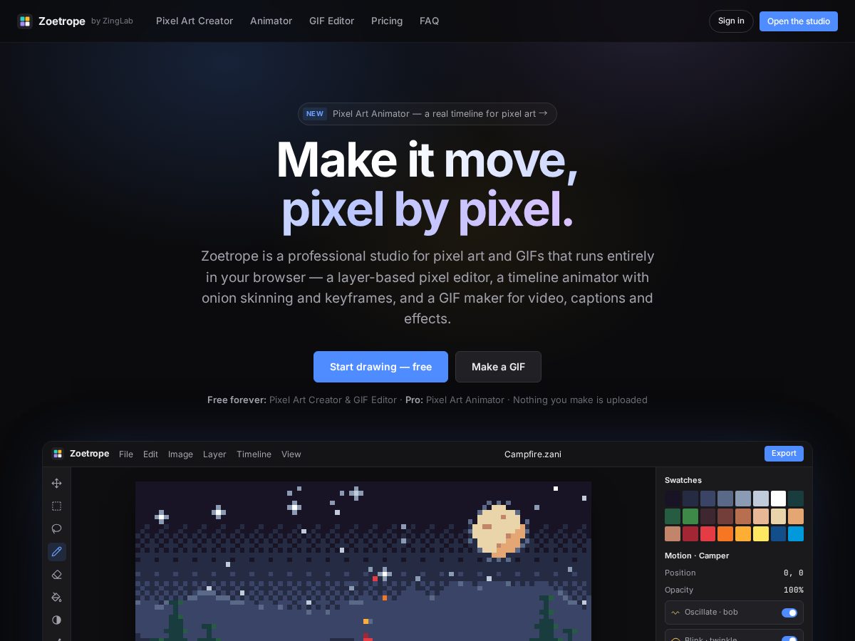 Landing-page snapshot of zoegif.com