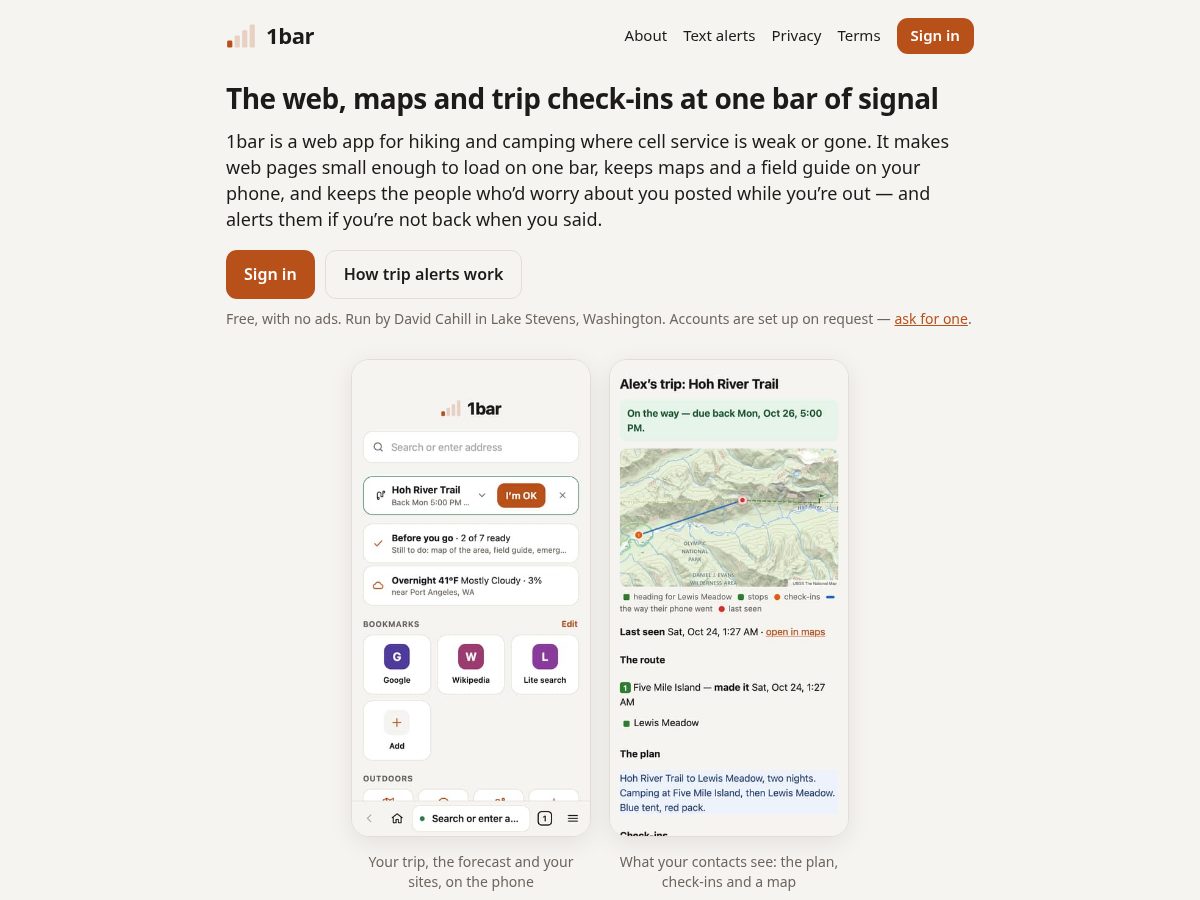 Landing-page snapshot of 1bar.online